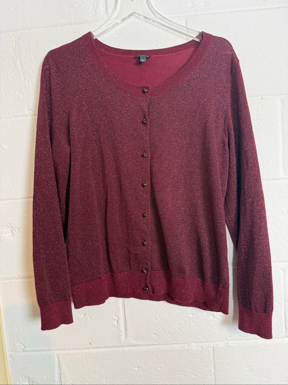 Talbots Women’s XL Burgundy Metallic Shimmer Cardigan Jewel Buttons Holiday Part